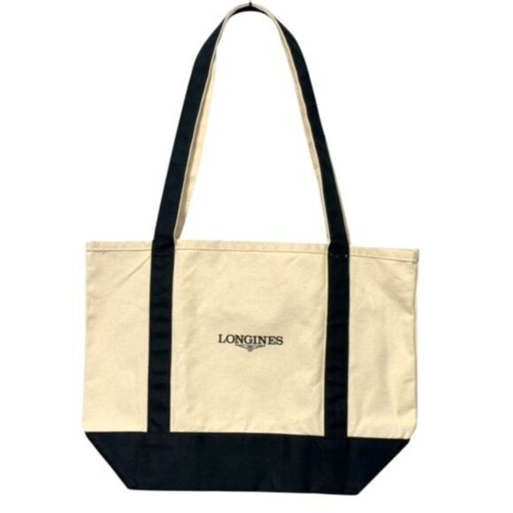 Longines NWOT Canvas Tote Bag Shopper Double Handle Beach Boating Cream Navy - Picture 9 of 9